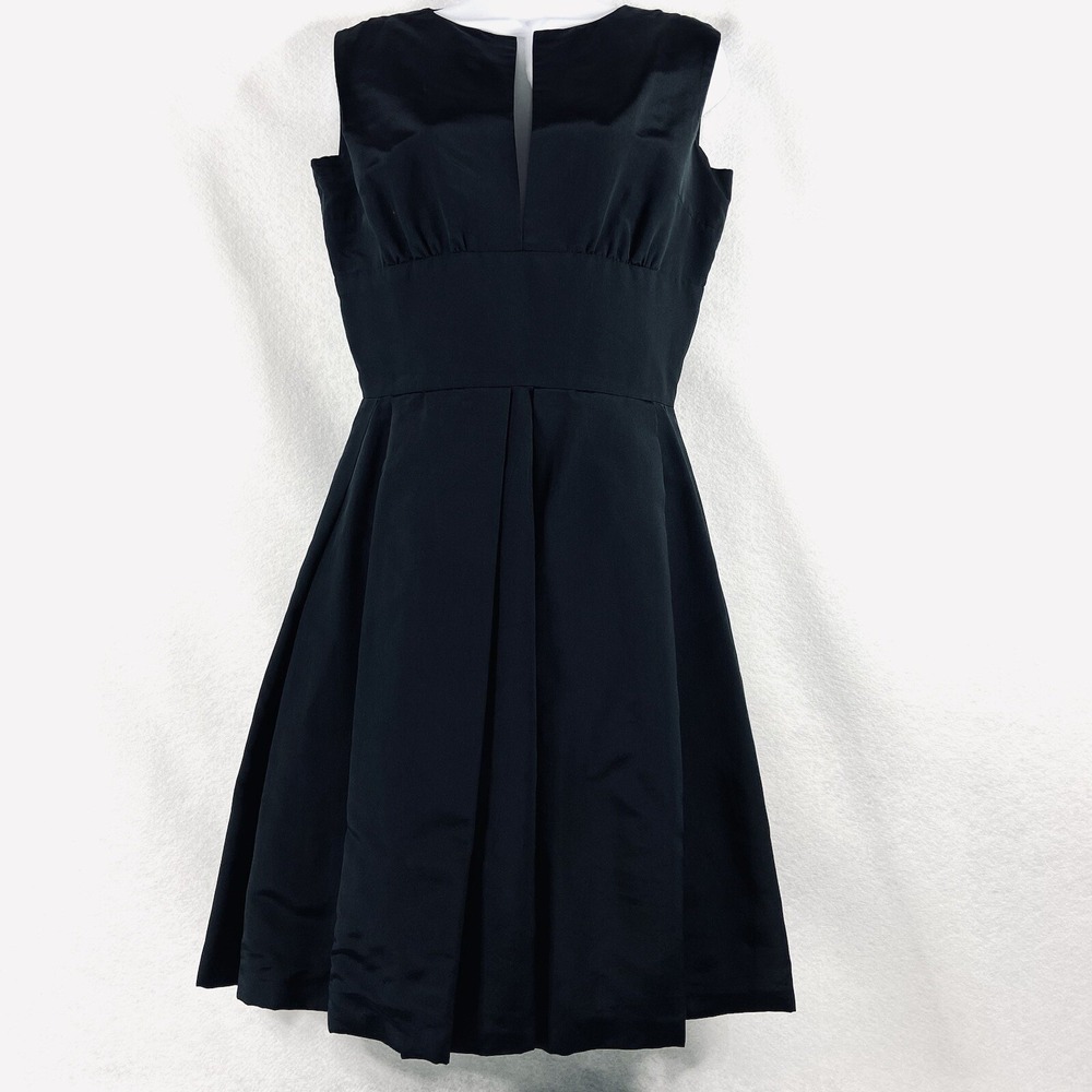 Vintage Pauline Trigere Dress Women's Medium Black Sleeveless Silk Pleated